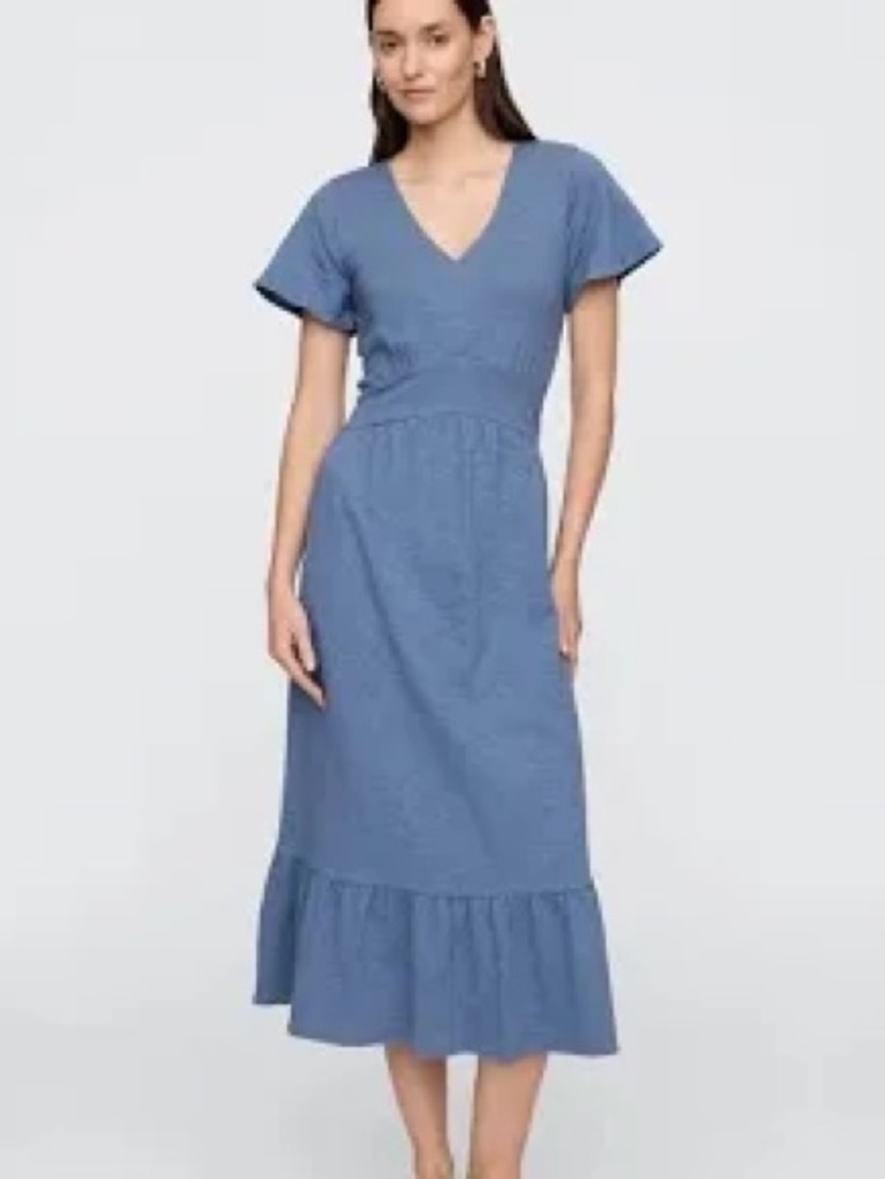 Gap flutter sleeve midi dress in blue